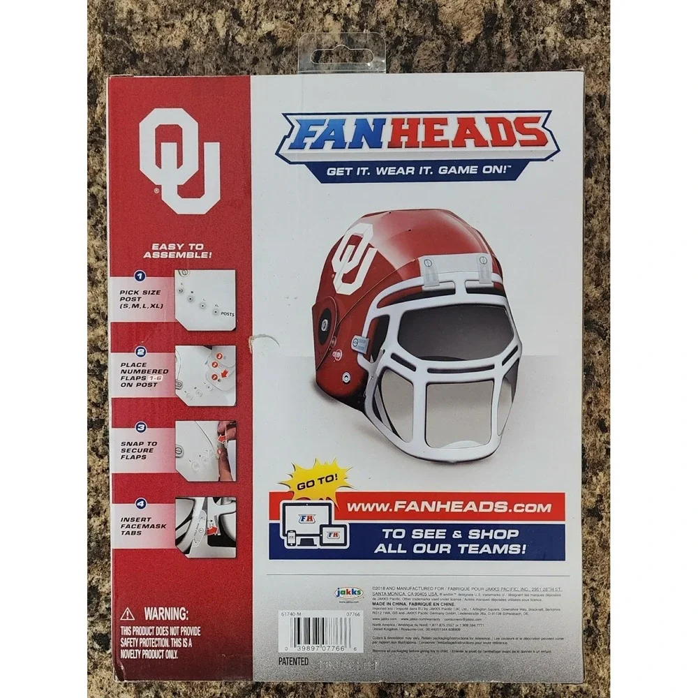 FanHeads Oklahoma OU Sooners Adjustable Game Tailgate Party Football Helmet NIB
